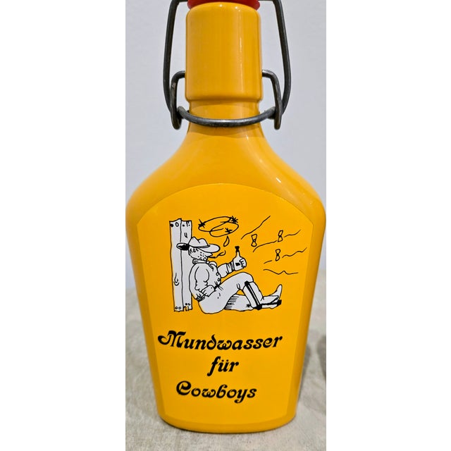 Mid-Century Modern Vintage German Cartoon Schnapps Bottles – “Don’t Forget” & “Mouthwash for Cowboys” Pair For Sale - Image 3 of 7