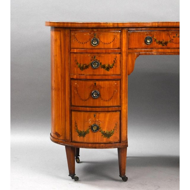 Wood Edwardian Satinwood Kidney Shaped Writing Desk, 1900 For Sale - Image 7 of 12