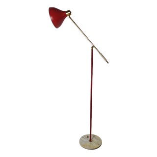 Floor Lamp for Reading with Red Marble Base and Cone with Joint, 1950s For Sale