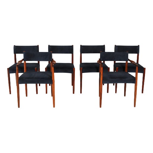 Rosewood Dining Chairs with Blue Velvet Upholstery from Robert Heritage, 1960s, Set of 6 For Sale
