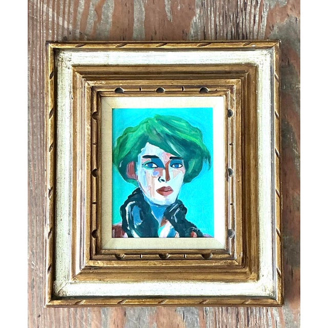 Vintage Original Abstract Portrait on Canvas For Sale - Image 10 of 12