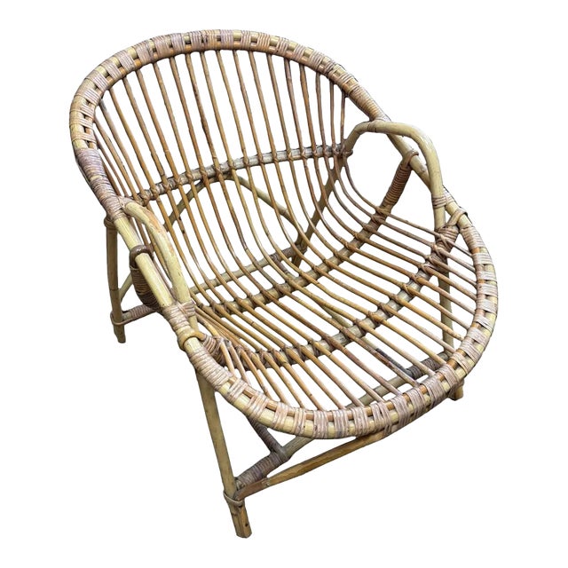 Mid-Century Modern French Bamboo Rattan Chair – Vintage Accent Seating For Sale