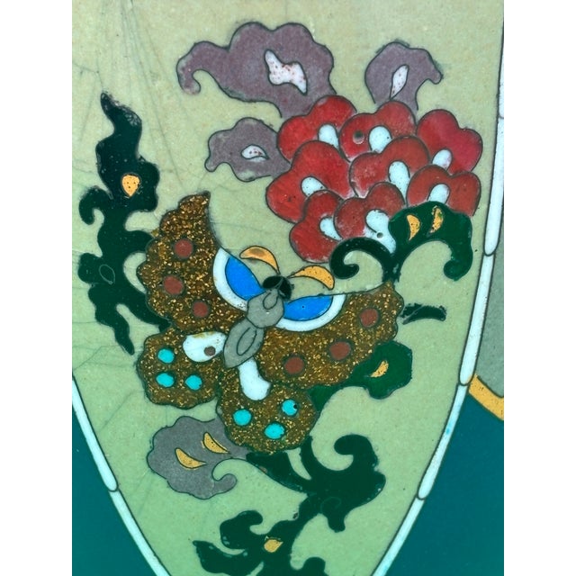 Japanese Large Antique Meiji Japanese Cloisonne Dragon Ho-O Phoenix Shield Vase 11.75” For Sale - Image 3 of 11