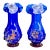 Murano Style Blue Art Glass Vases With Thread Design and Orange Accents, Set of 2 For Sale