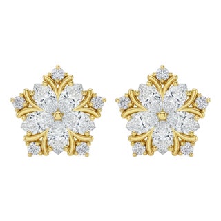 Snowflake Earrings Studs in 14k Gold, A Pair For Sale