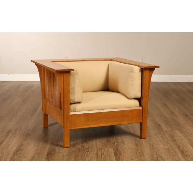 Mission Stickley Mission Collection Prairie Spindle Oak Lounge Chair For Sale - Image 3 of 18