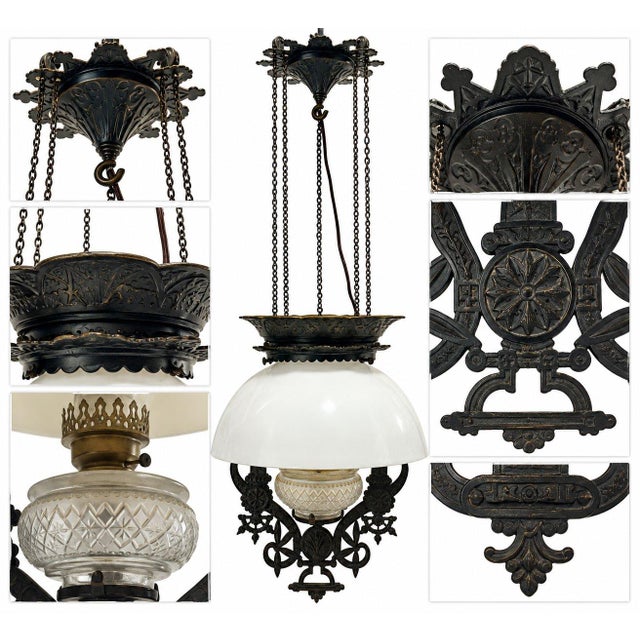 Victorian Vintage Bradley Habbard Country Style Hanging Pendant Light White Glass Shade For Sale - Image 3 of 4