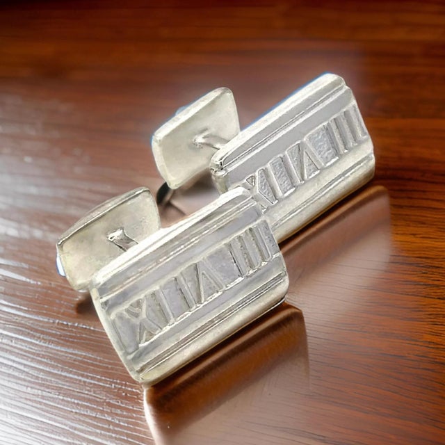 1990s Pair of Tiffany & Co Estate "Atlas" Cufflinks Sterling Silver 9.43 Grams For Sale - Image 4 of 8
