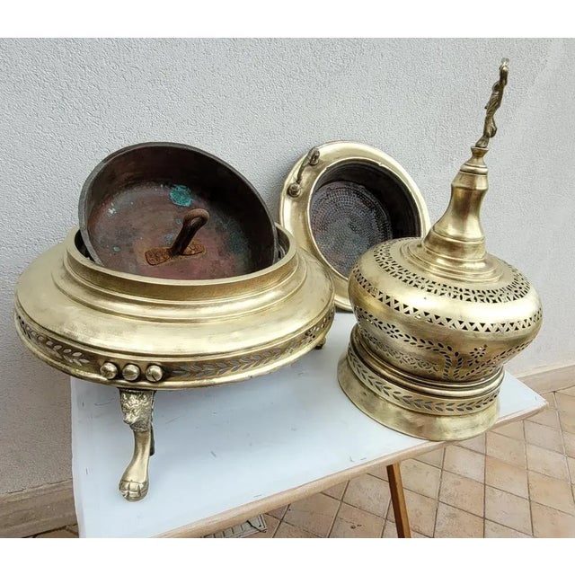 Metal Large Antique Brazier in Brass and Copper For Sale - Image 7 of 8