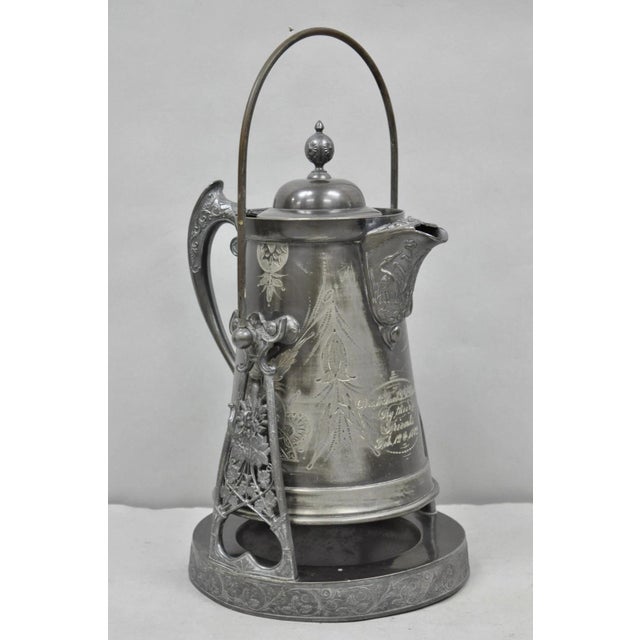 Antique English Victorian Silver Plated Tilting Coffee Pot on Stand W/ Engraving For Sale - Image 17 of 17