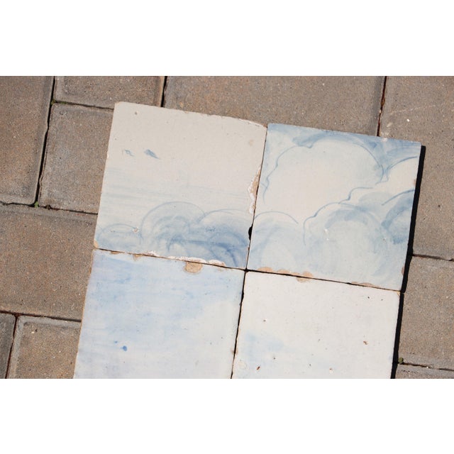 Baroque Antique 18th Century Portuguese Tiles Set of Six Featuring Soft Horizon and Cloud Motifs For Sale - Image 3 of 9