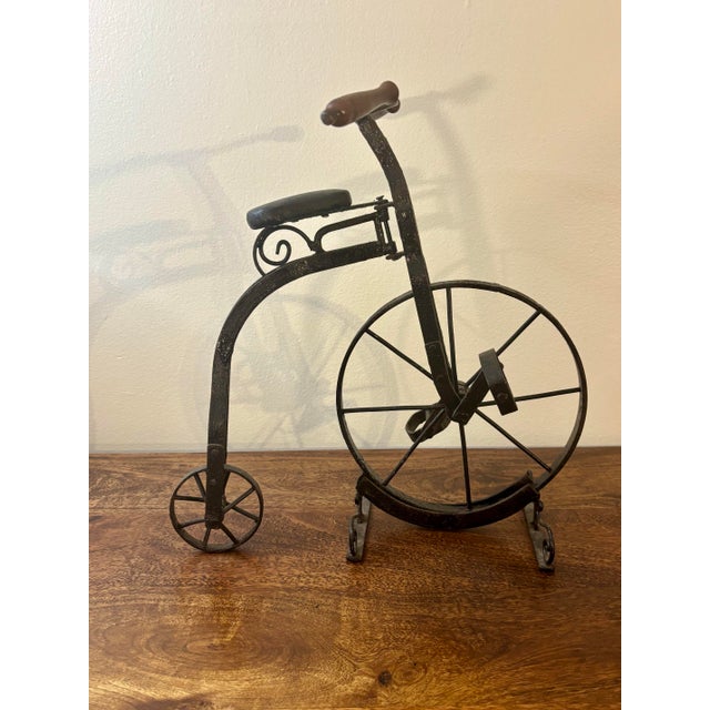 Traditional Antique Iron Penny-Farthing Bicycle Sculpture With Working Pedals For Sale - Image 3 of 9