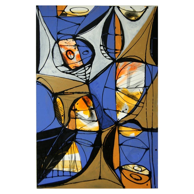from a fabric of lines, surfaces, shapes and structures, balanced by matte and bright colors, the artist creates...