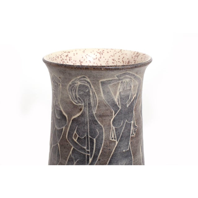 Marcelo Fantoni glazed ceramic vessel, circa early 1960s. This fabulous example has hand-painted female figures around the...