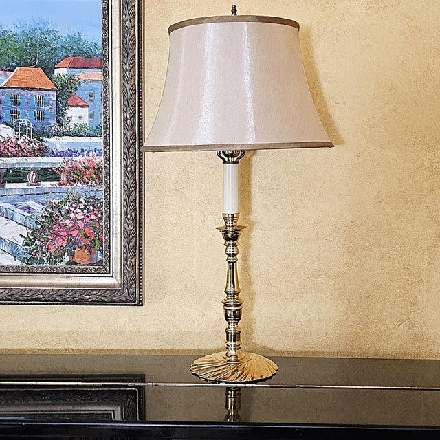 Vintage Glenn Nelson Brass Candlestick Table Lamp, Hollywood Regency Style, 28” Tall For Sale - Image 14 of 18