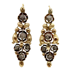 Late 19th Century Victorian Spanish 18k Gold and Silver Diamond Earrings - 2 Pieces