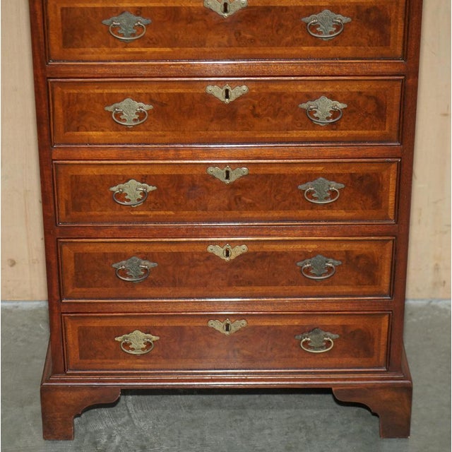 Burr Walnut Tallboy Chest of 10 Drawers For Sale - Image 9 of 18