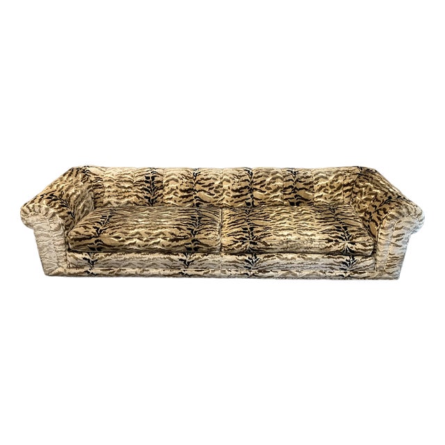 1960s Attributed to Marge Carson Post-Modern Tiger Chesterfield Sofa For Sale