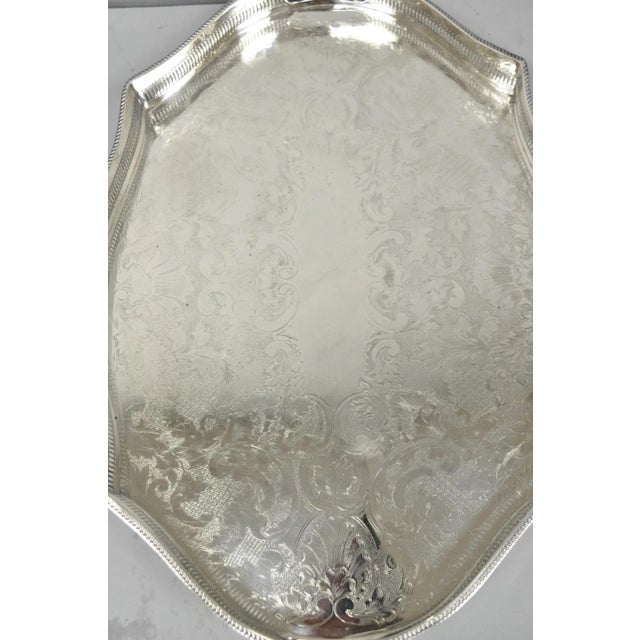 Vintage William Adams Sheffield England Edwardian Silver Plated Scalloped Tray For Sale - Image 15 of 16