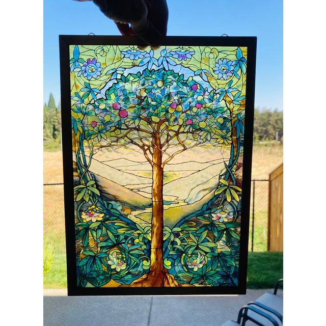 1980s Louis C Tiffany “Tree of Life” Stained Glass Art Wall