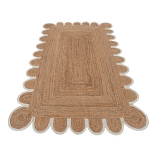 White Scallop Edge Jute Rug Runner 3x10 Ft. For Sale