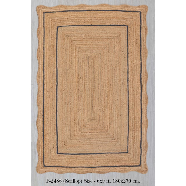 Navy Natural Jute Wave Scallop Rug 3x12 Ft. For Sale - Image 10 of 12