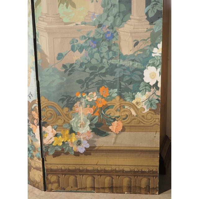 Grand Antique French Papier Peinte 4-Panel Screen, the Garden of Armida, C. 1875 For Sale - Image 4 of 18