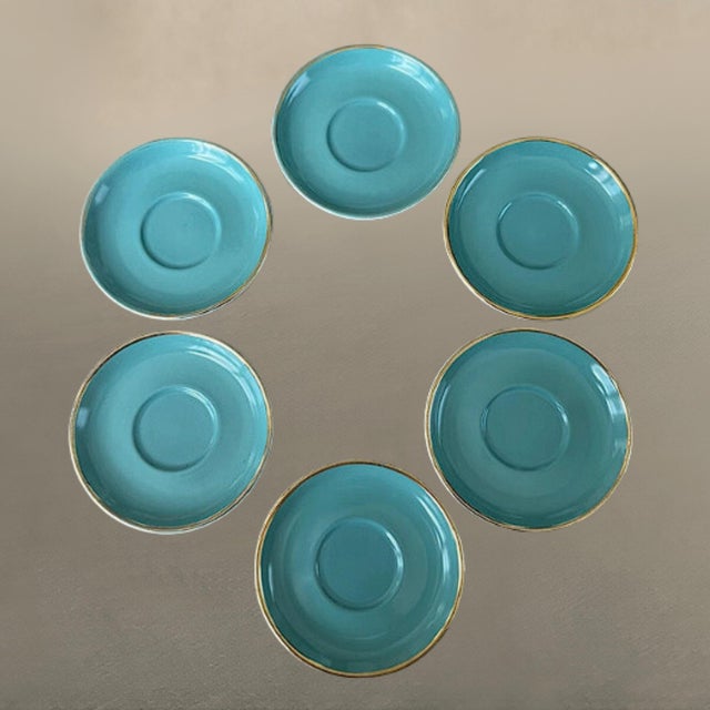 Ceramic Vintage Coffee Cups in Turquoise Green Porcelain with Gold Detailing from Mitterteich Bavaria, 1950s, Set of 12 For Sale - Image 7 of 11