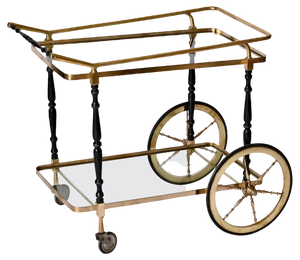 Brass and Black Lacquered Wood Bar Cart attributed to Cesare Lacca, Italy, 1950s