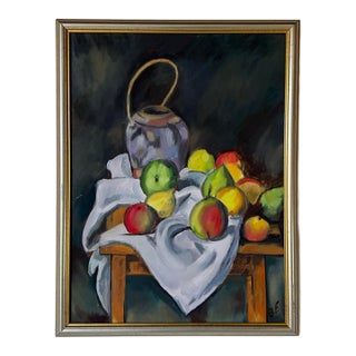 1990s Vintage Expressionist Still Life Fruit Oil on Canvas Painting, Signed For Sale
