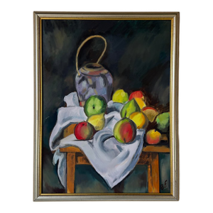 1990s Vintage Expressionist Still Life Fruit Oil on Canvas Painting, Signed