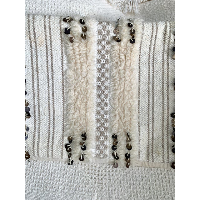 Rh Teen Moroccan Wedding Decorative Lumbar Pillow Cover Handwoven Cotton Wool Sequins Bands Accented 13”x 34” For Sale - Image 11 of 11