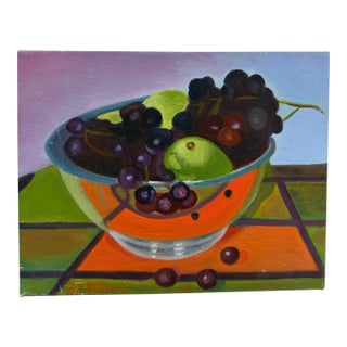 1990s Original Still Life Painting Signed L. Stowe - Fruit in Bowl For Sale