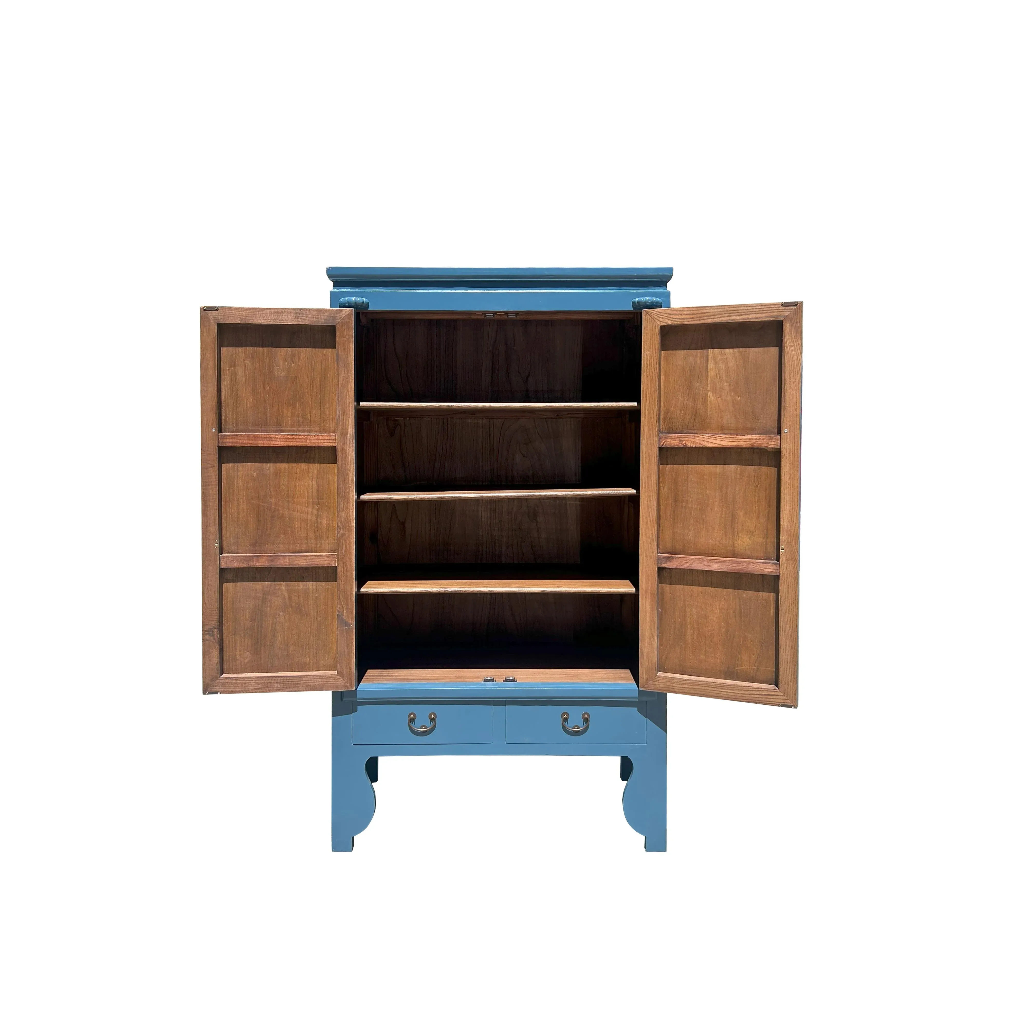 Chinese Oriental Mid Blue Zodiac Moon Face Tall Wedding Armoire