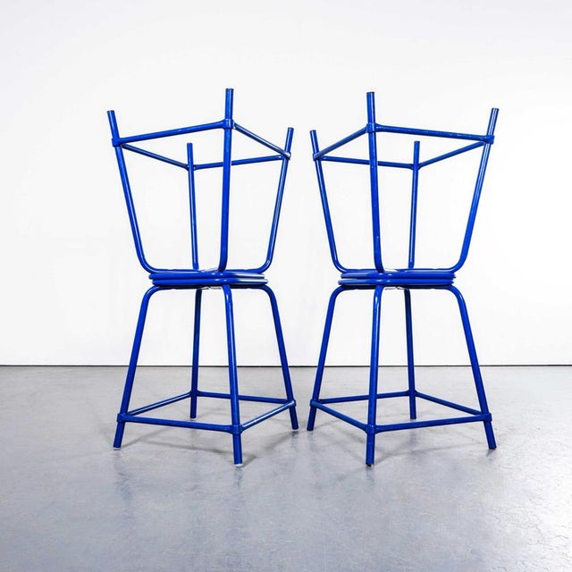 French Bright Blue Wide Laboratory Stools, Set of 4 For Sale - Image 9 of 9
