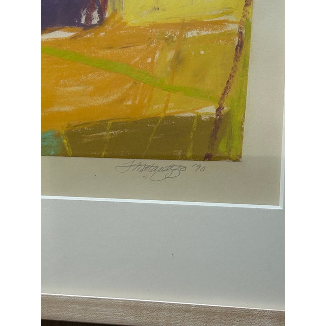 This vibrant abstract 1990 painting by Francine Matarazzo is a dynamic exploration of bold, contrasting colors and...