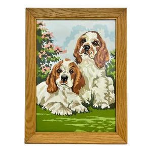 1970s Mid-Century Cocker Spaniels Oil Painting, Framed