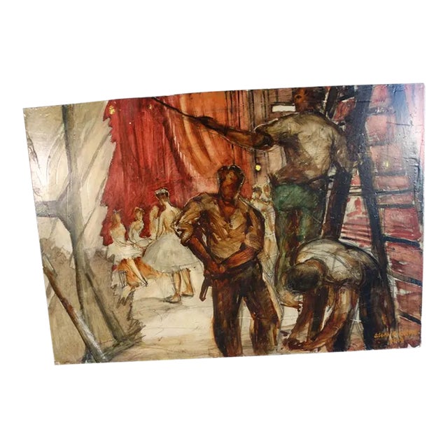 Edgar O Kiechle - Stage Hands at the Ballet - Oil on Board For Sale