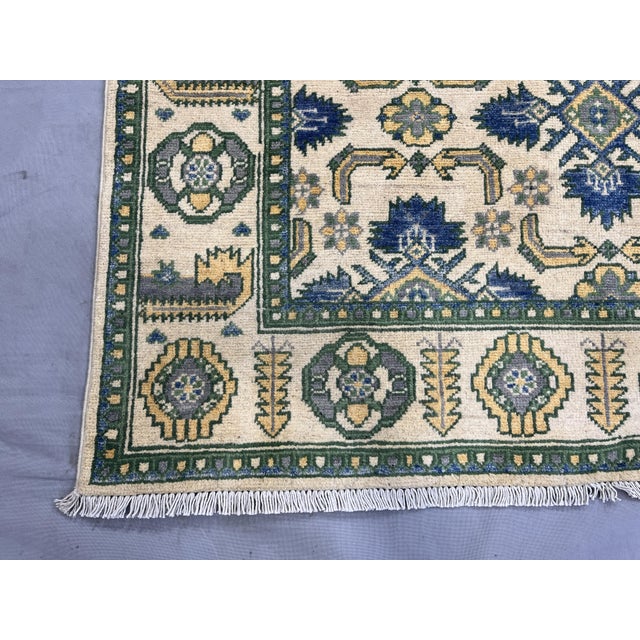 Cream and Blue Chobi Wool Rug, 3'10" X 5'4" For Sale - Image 11 of 13