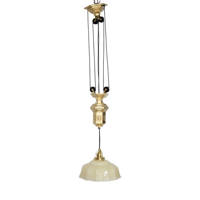 Art Nouveau Pull Down Brass Pendant Light, 1890s For Sale