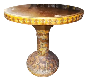 1950s Post-War Chinese Dragon Glazed Art Pottery Pedestal Garden Patio Dining Table