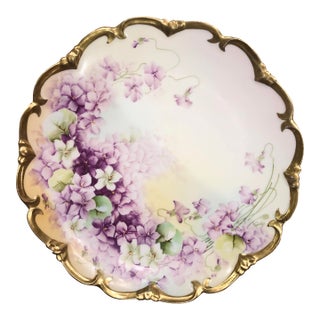 Antique Hand Painted Vienna Austria Porcelain Cabinet Plate Purple Violets Gold For Sale