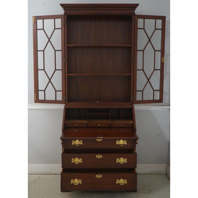 Traditional 1980s Henkel Harris Cherry Secretary Desk W. Bookcase Top For Sale - Image 3 of 18