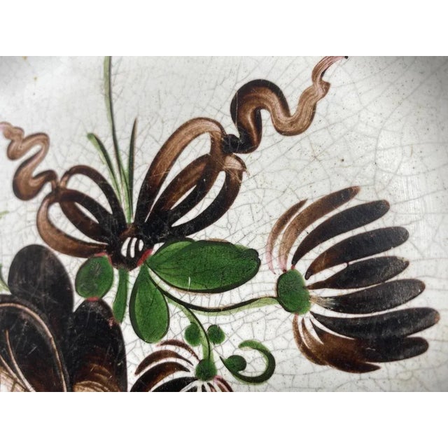 18th Century French Brown and Green Color Faience Flower Plate For Sale - Image 7 of 9