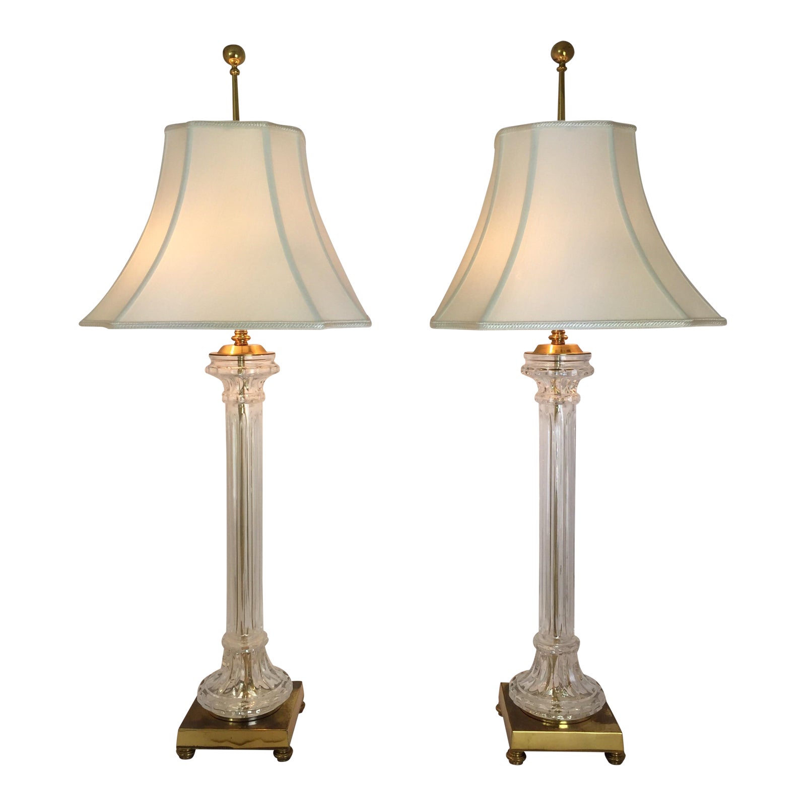 Speer Regency Crystal Column & Brass Base Lamps A Pair Chairish