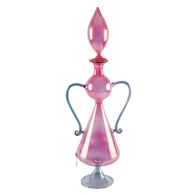 Italian Mouth Blown Glass Bottle by Parise Vetro For Sale