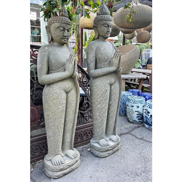 Vintage Standing Stone Carved Buddha Statue For Sale - Image 9 of 9