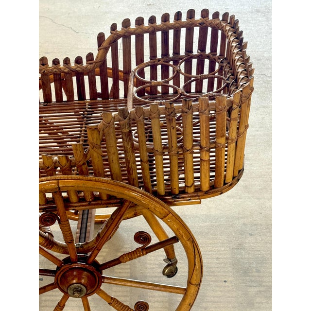 French Modernist Rattan Bar or Flower Cart with Bottle Holders For Sale - Image 16 of 18