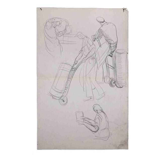 Sketches of Workers, Original Drawing, Mid 20th-century For Sale