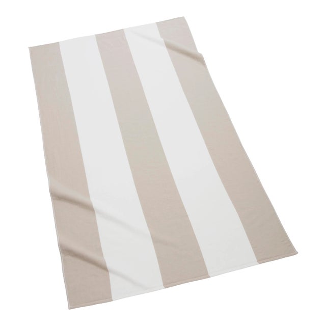 Block Stripe Beach Towel in Linen/White For Sale